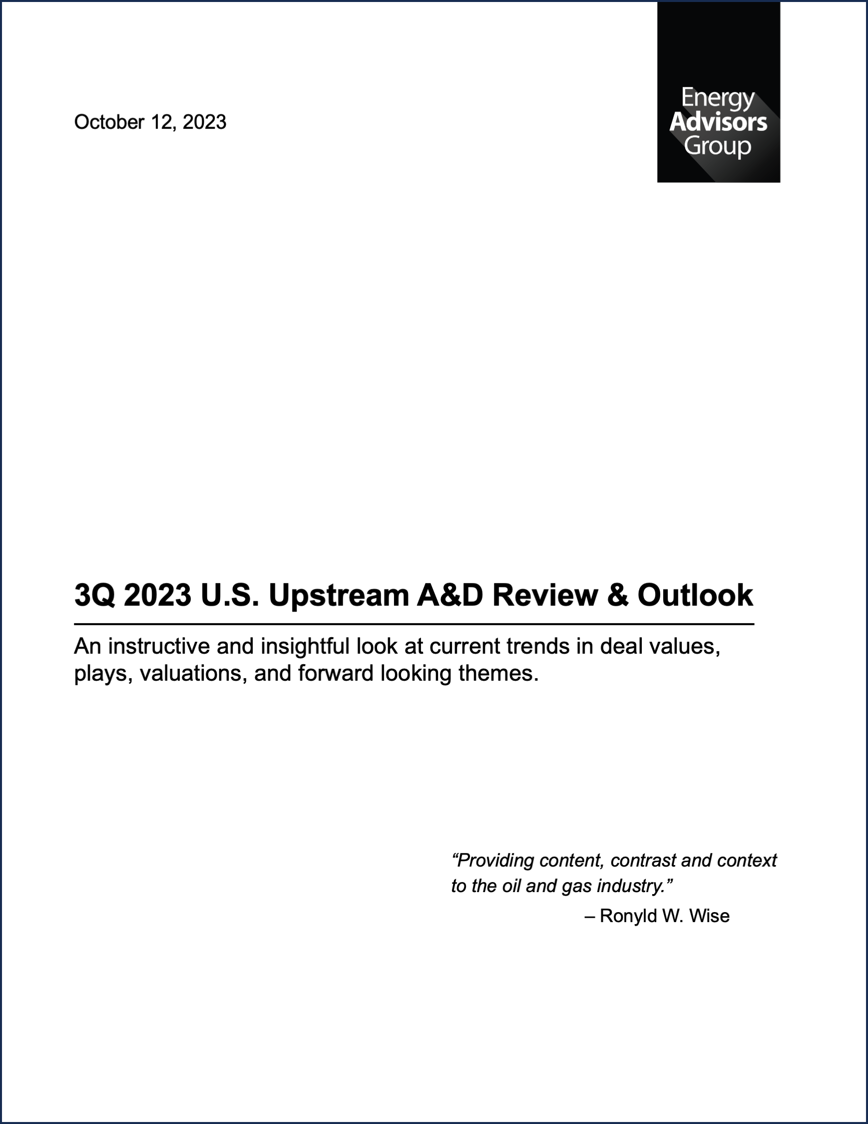 03Q23 QUARTERLY M&A REPORT - Energy Advisors Group 03Q23 QUARTERLY M&A REPORT